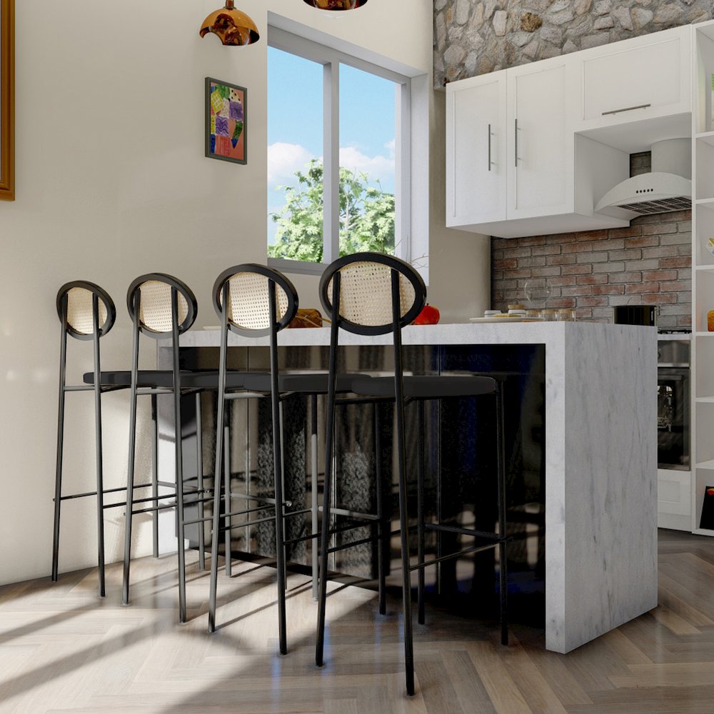 Euston Modern Wicker Bar Stool With Black Steel Frame in Black
