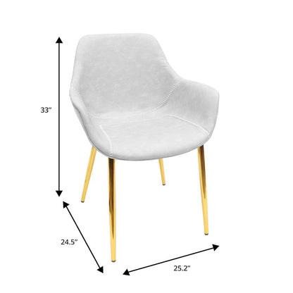 Markley Modern Leather Dining Arm Chair With Gold Light Grey Metal Legs Set of 2