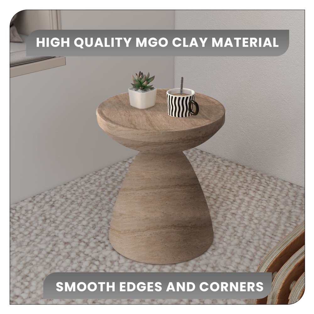 Dune Collection Fiberglass Outdoor Side Table in Travertine