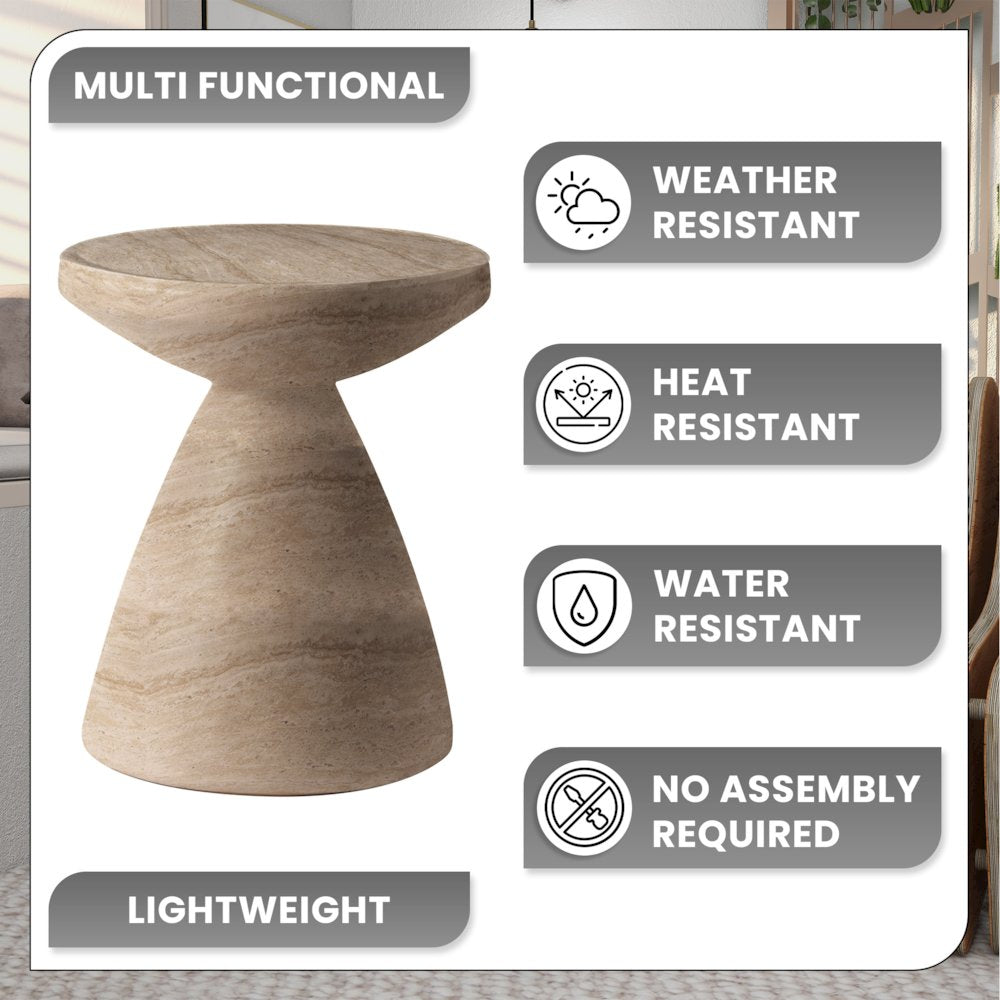 Dune Collection Fiberglass Outdoor Side Table in Travertine