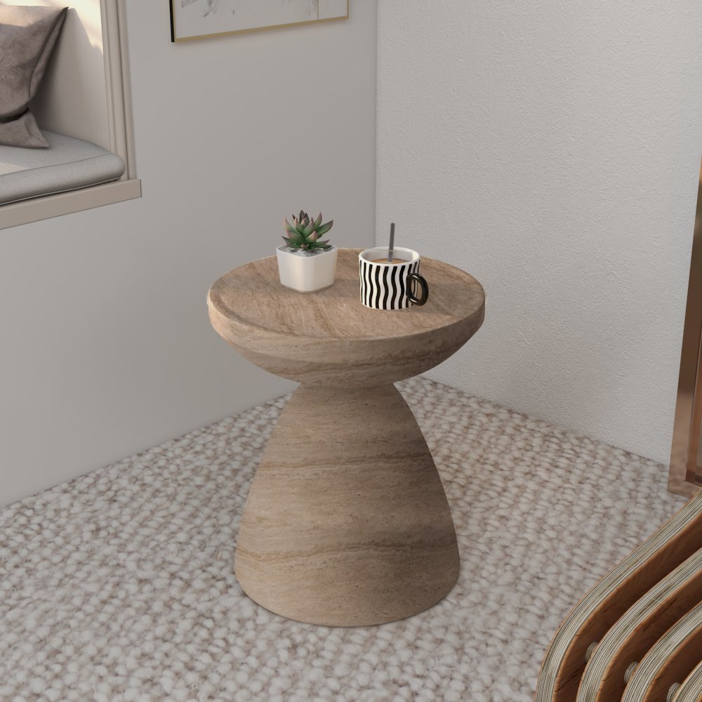 Dune Collection Fiberglass Outdoor Side Table in Travertine