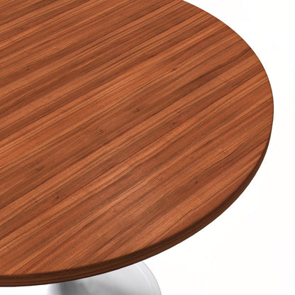 Verve Collection 36 Round Dining Table, White Base with Cognac Brown MDF Top