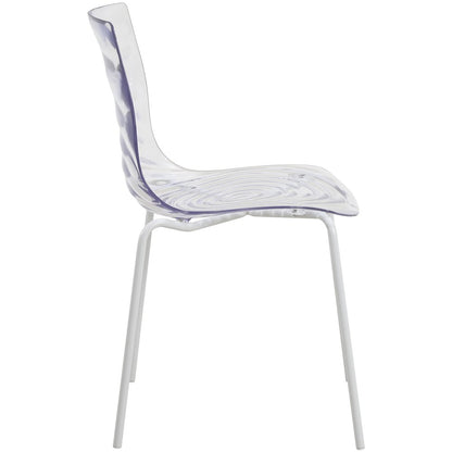 Astor Water Ripple Design Dining Chair in White Base Clear Seat Set of 2
