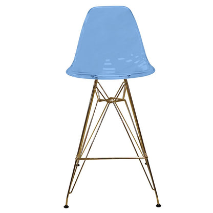 Cresco Counter Height Chair With Eiffel Gold Base In Transparent Blue