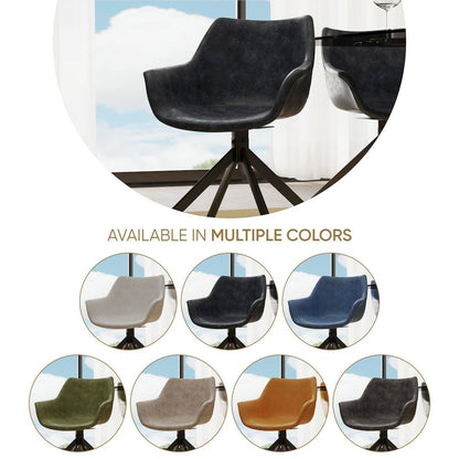 Markley Modern Leather Dining Swival Arm Chair in Black
