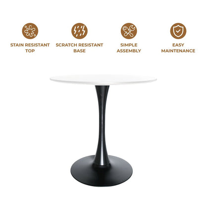 Leisyremod Bristol 24" Round Dining Table Black base with White top
