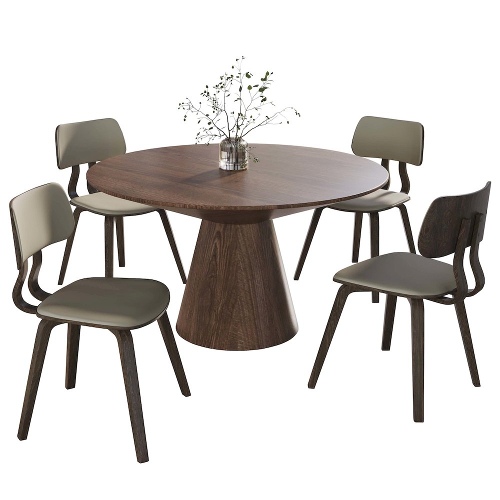 5-Piece Dining Set in Dark Walnut/Taupe