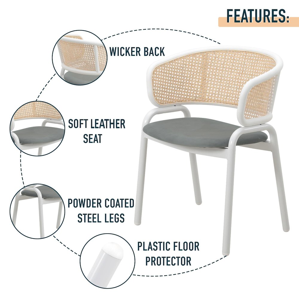 Ervilla - Dining Chair - White frame in Grey Leather Set of 4