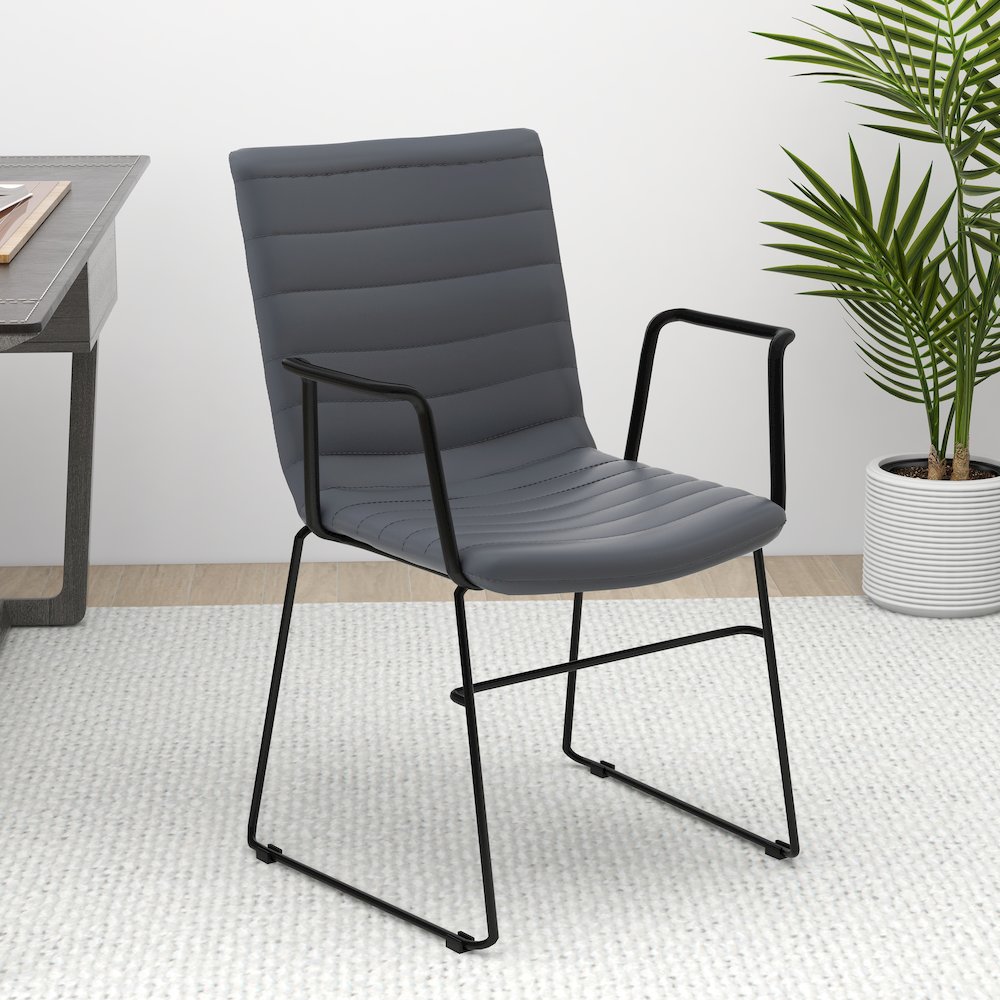 Zylar Series Office Guest Arm Chair in Grey Leather