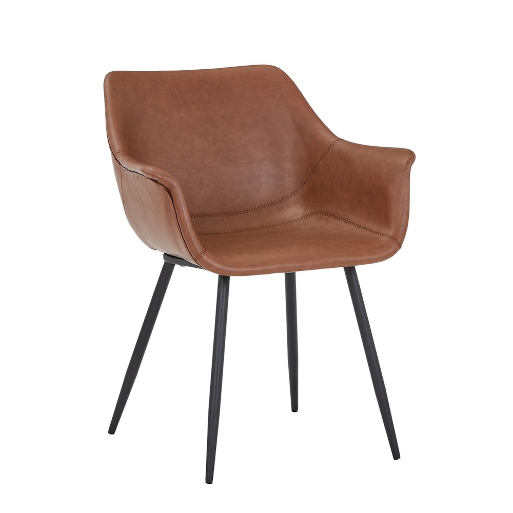 Markley Modern Leather Dining Arm Chair With Metal Legs