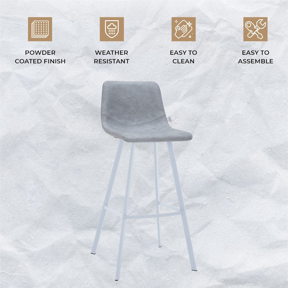 Elland - Bar stool -Light Grey- White Base Set of 2