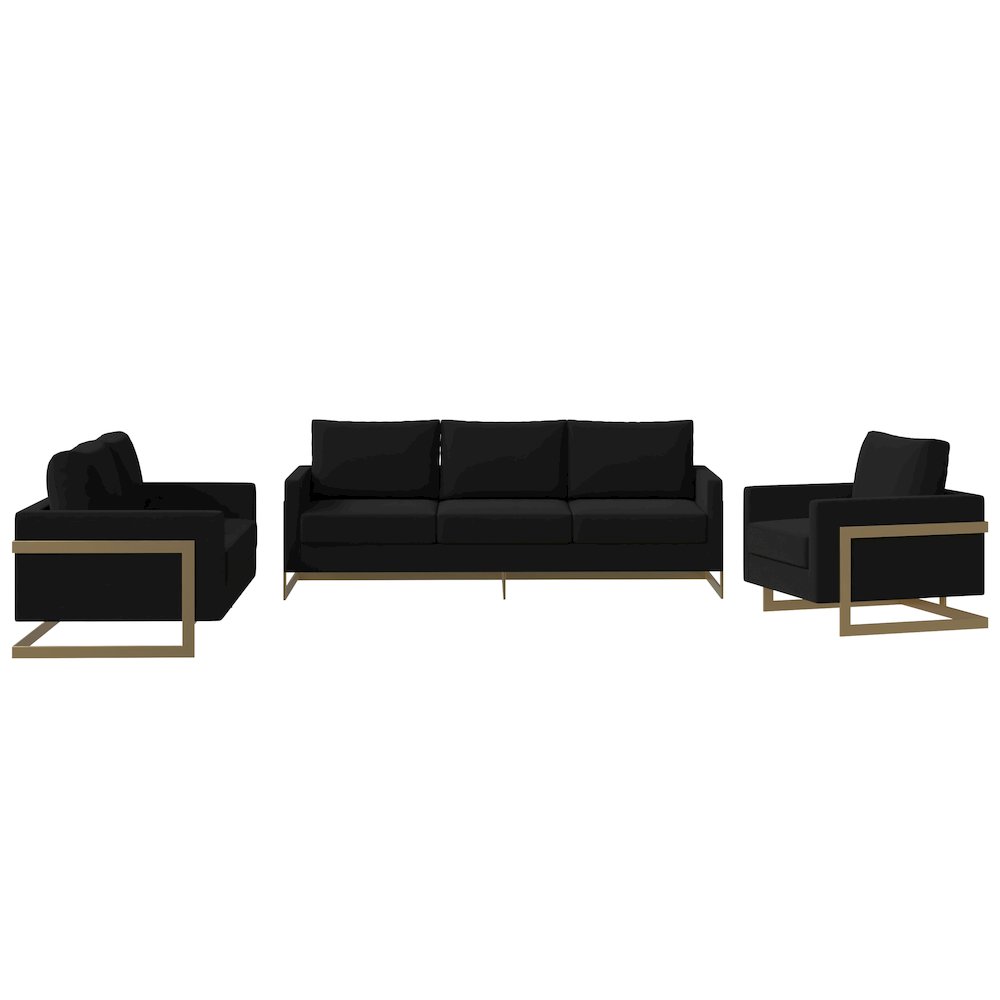 Lincoln 3-Piece Velvet Living Room Sofa Set With Gold Frame