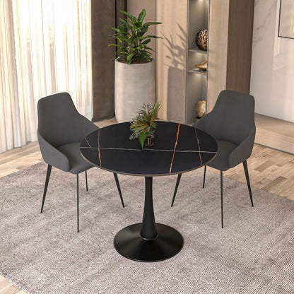 Bristol 35" round dining table Black base with Black Sintered stone Top