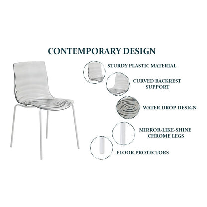 Astor Water Ripple Design Dining Chair in White Base Trans Black Seat Set of 4
