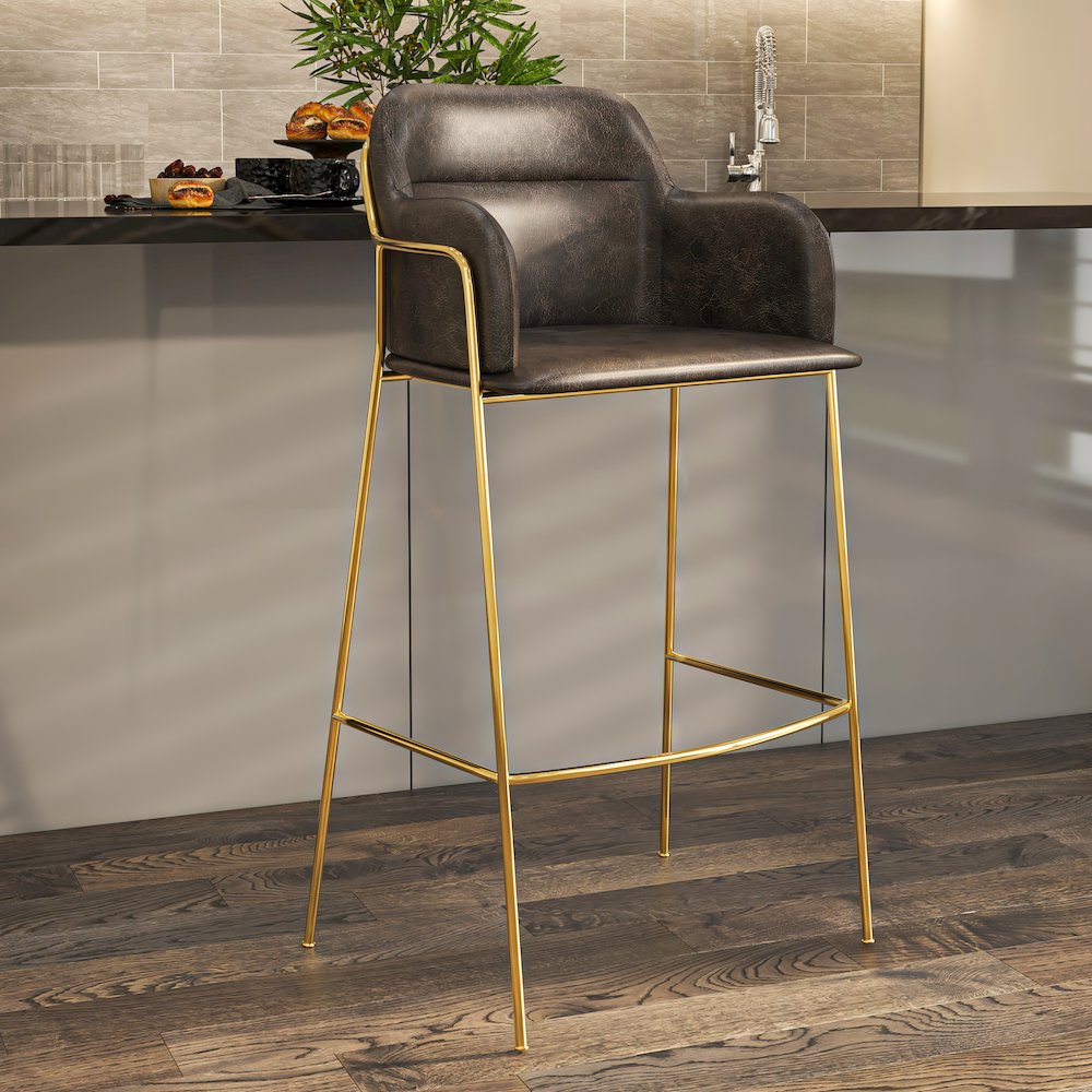 Axis Collection Modern Gold Bar height Chair in Charcoal
