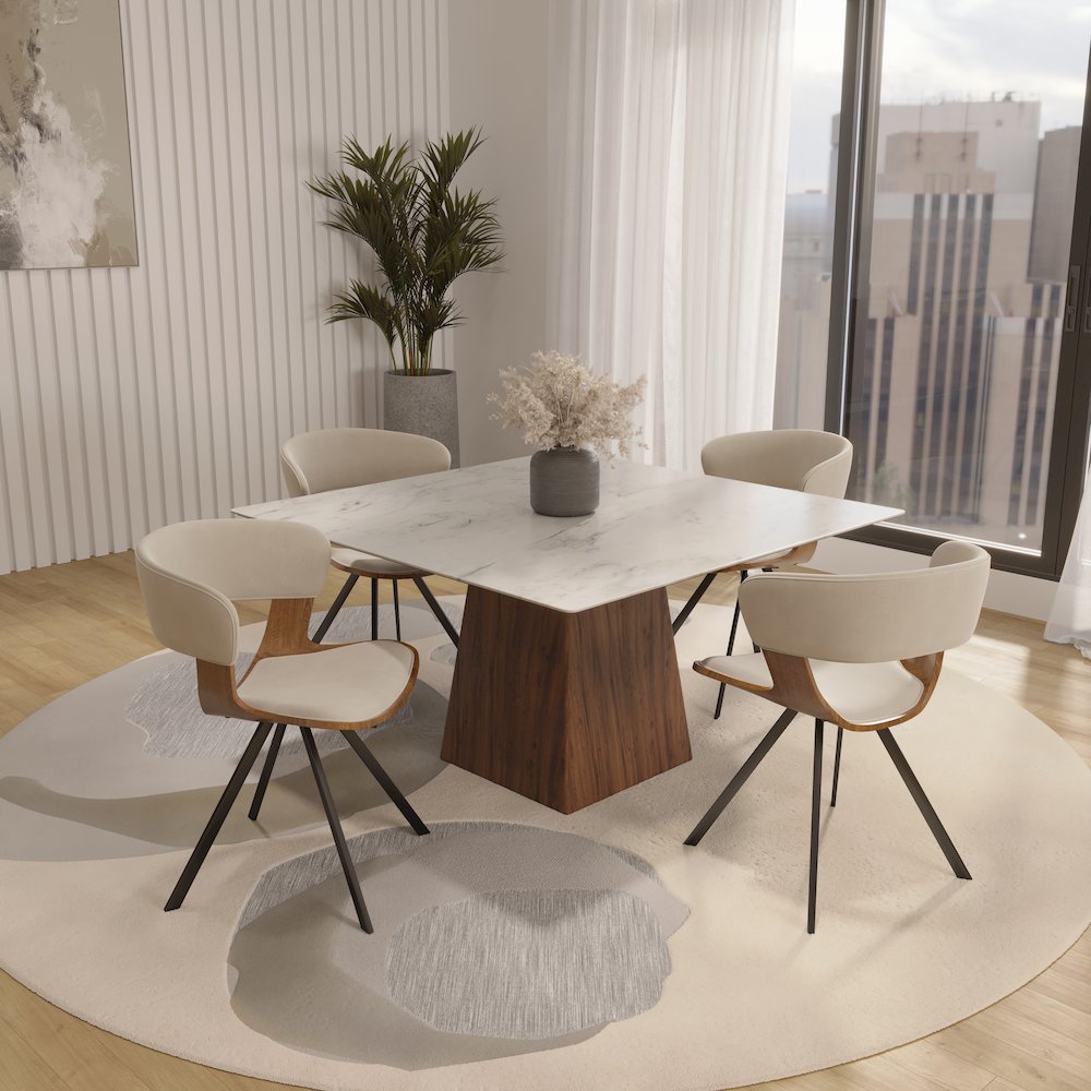 Wooden Dining Chair Modern style Nymia Collection Walnut Color in Light Brown