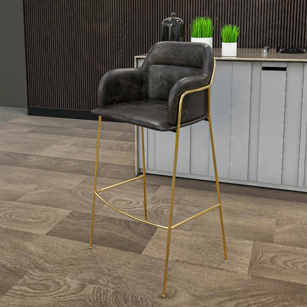 Axis Collection Modern Gold Bar height Chair in Charcoal