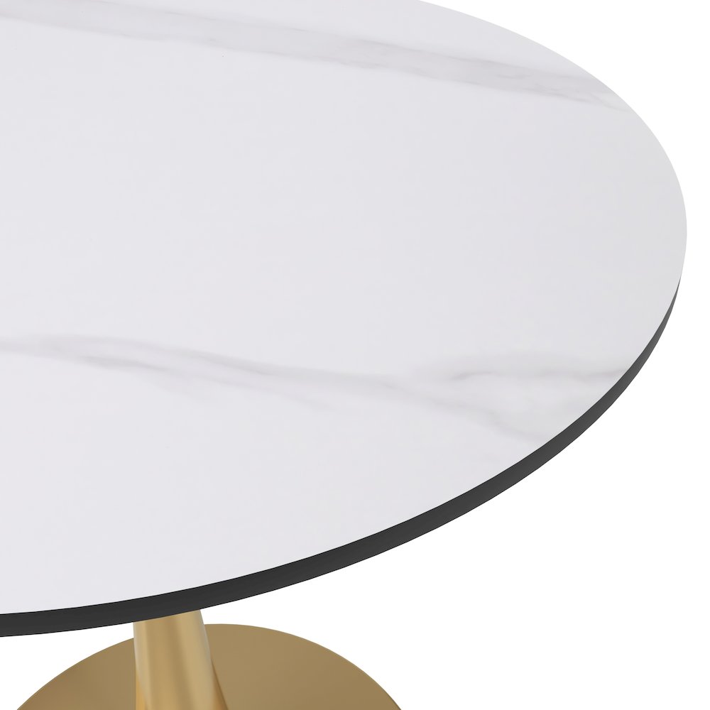 Bristol 27 round dining table Gold base with White Sintered stone Top