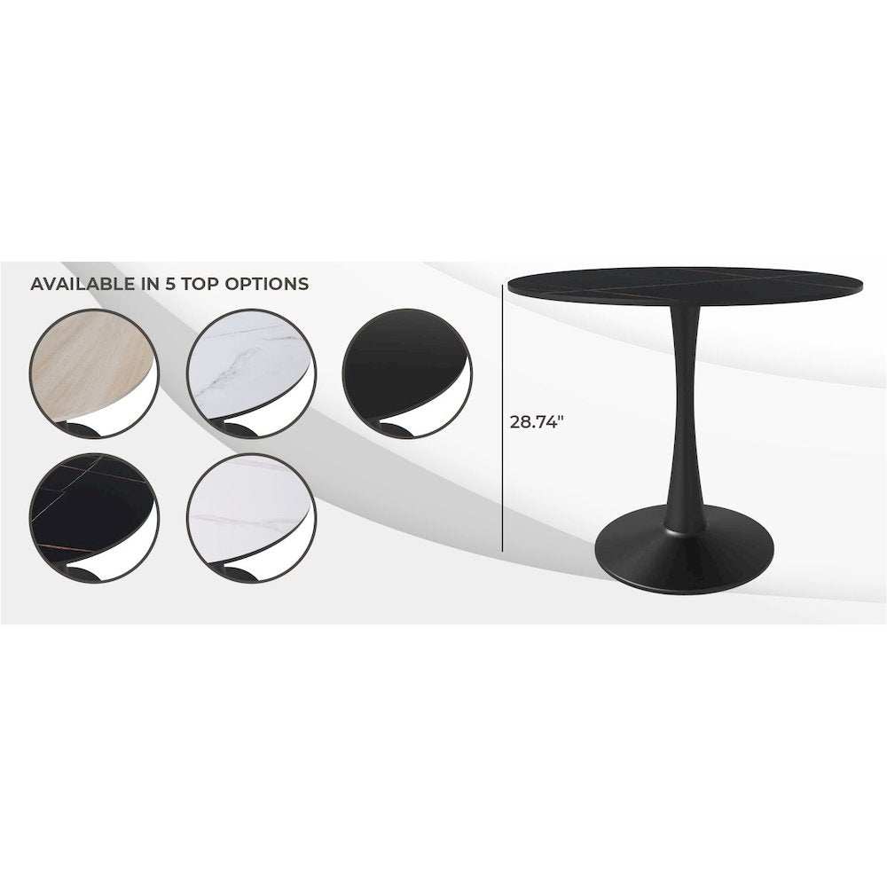 Bristol 35" round dining table Black base with Black Sintered stone Top