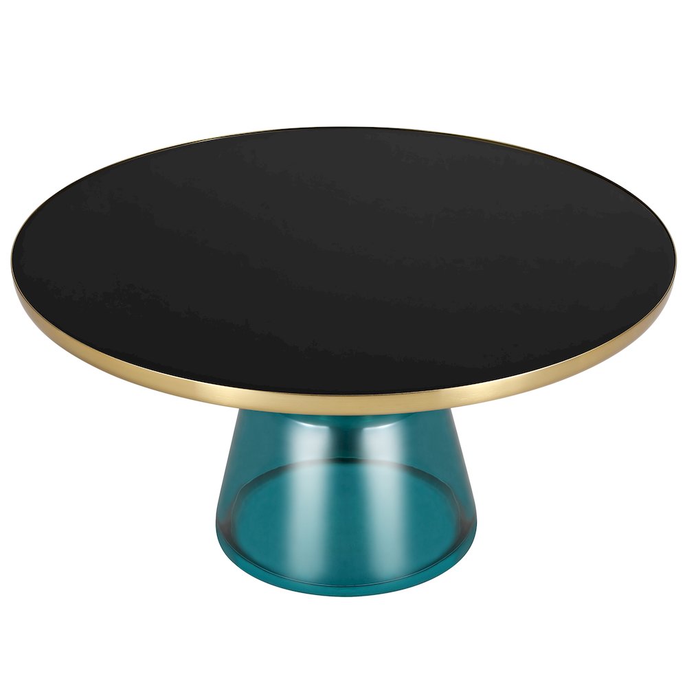 Tully Collection Glass Coffee Table Blue glass, Gold Rim with Black Glass top