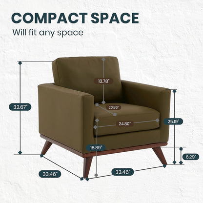 Chester Modern Faux Leather Accent Arm Chair in Green Leather