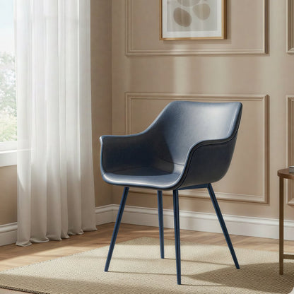 Markley Modern Leather Dining Arm Chair With Metal Legs