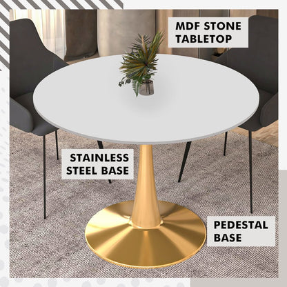 Bristol 40" round dining table Gold Base With White Top