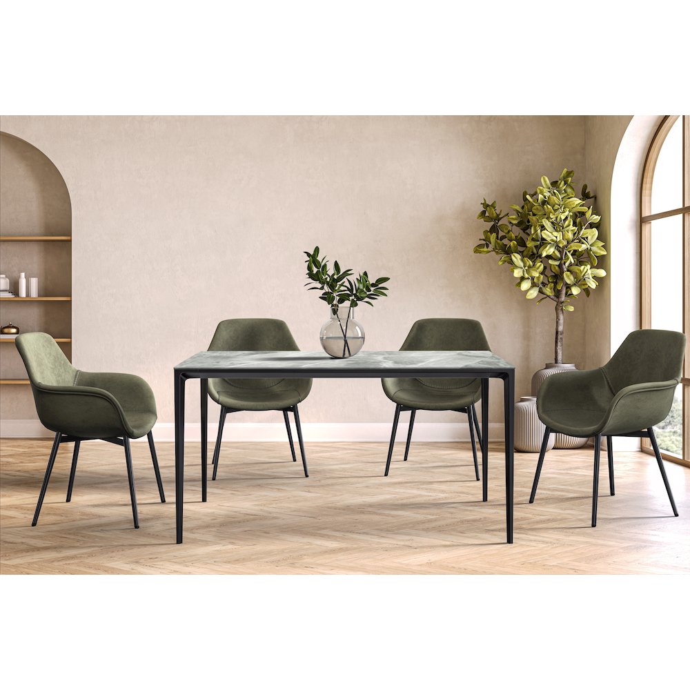 Avo Series Modern Dining Table Black Base, With 55 Light Grey Sintered Stone Top