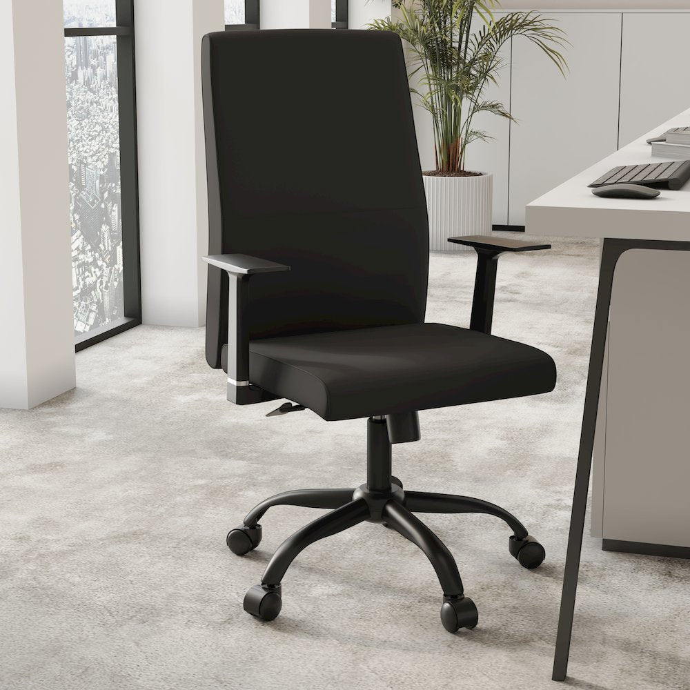 Evander Series Office Guest Chair in Black Leather