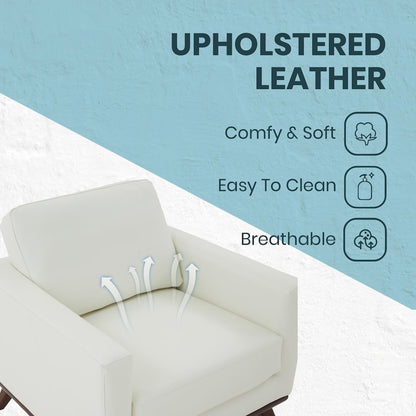 Chester Modern Leather Accent Arm Chair With Birch Wood Base