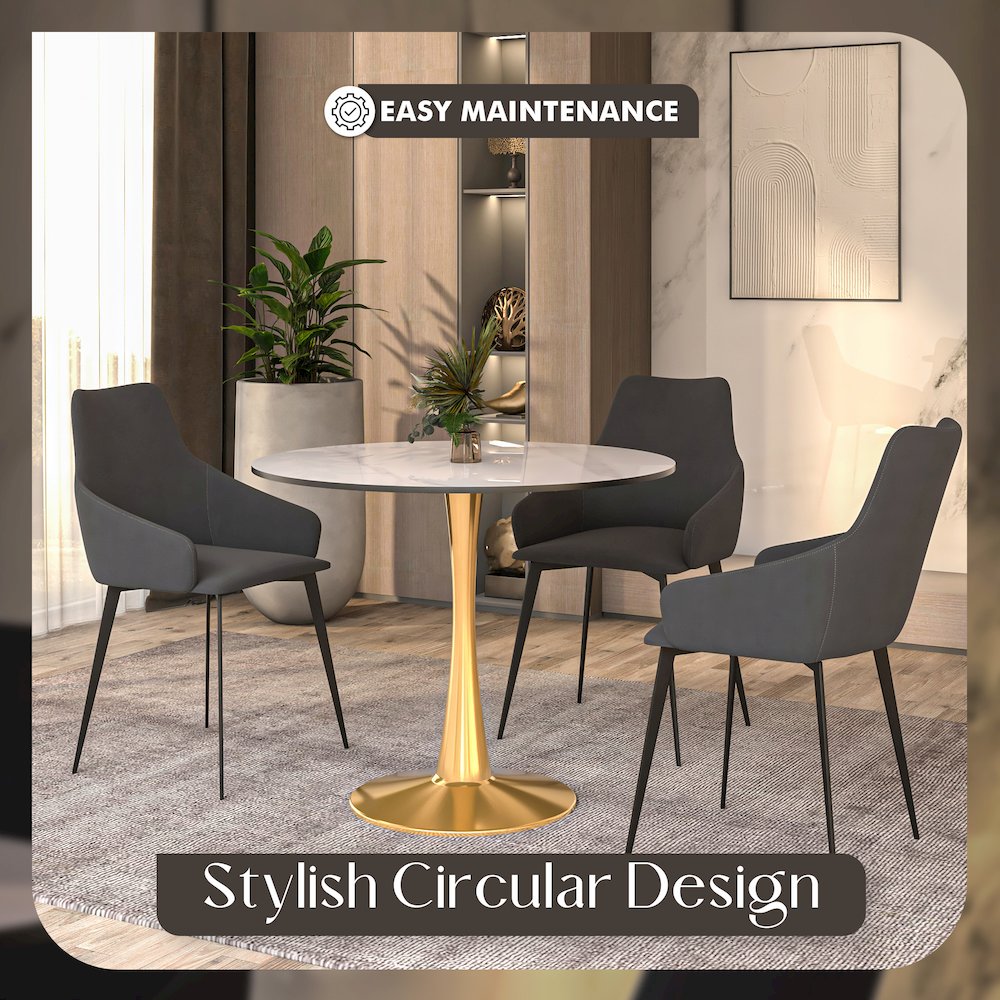 Bristol 40" round dining table Gold base with White Sintered stone Top