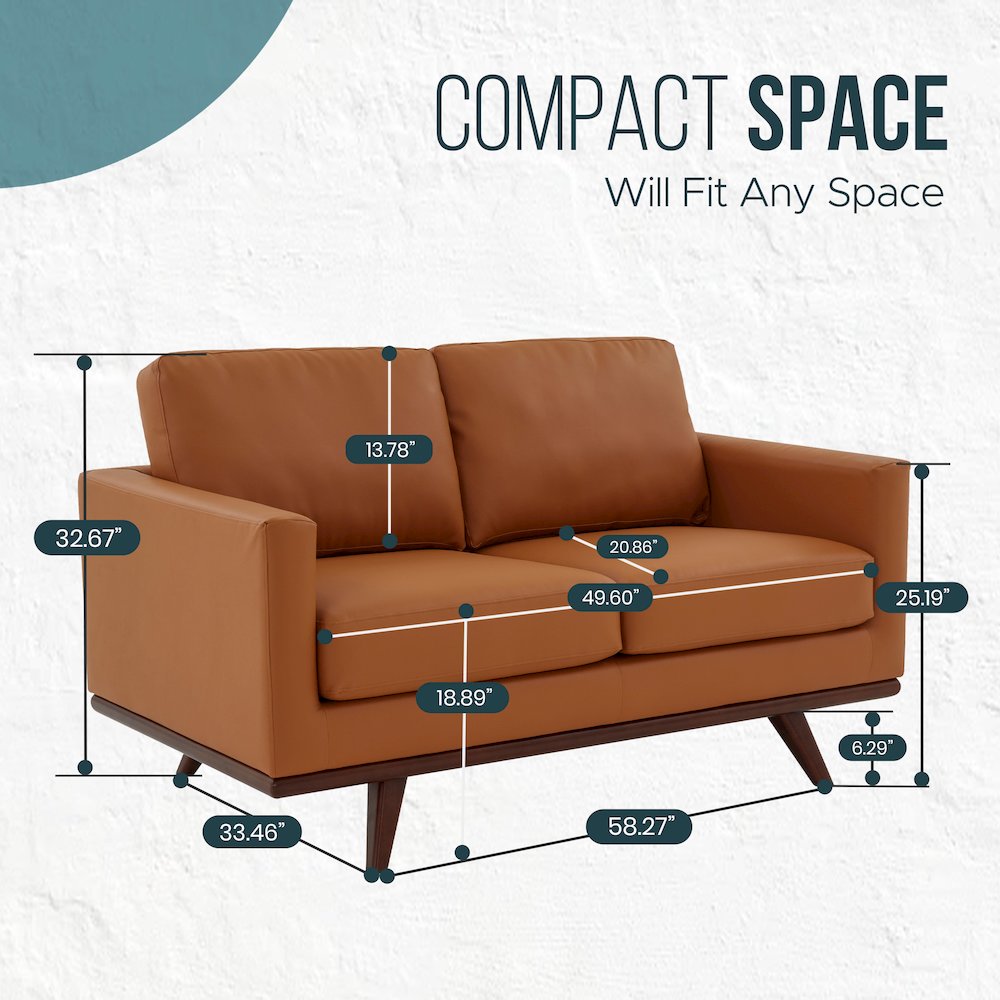 Chester Modern Leather Loveseat With Birch Wood Base