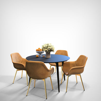 Markley Modern Leather Dining Arm Chair With Gold Metal Legs Set of 2
