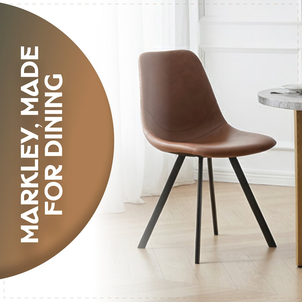 Markley Modern Leather Dining Chair With Metal Legs
