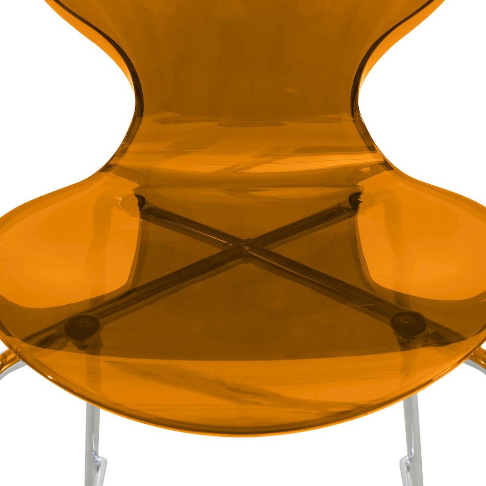 Oyster Acrylic Barstool with Steel Frame in Chrome Finish in Transparent Orange