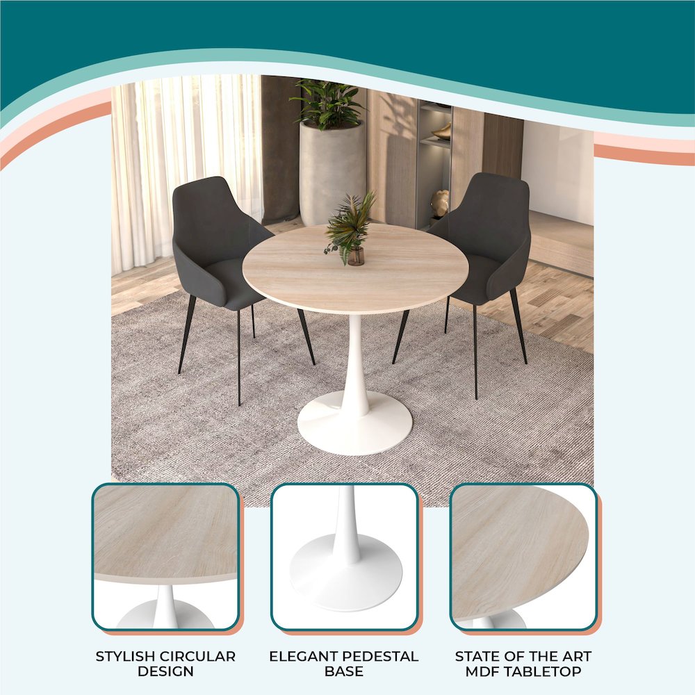 Bristol 31" round dining table White base with marbled MDF top