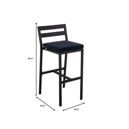 Chelsea Collection Modern Aluminum Outdoor Bar Chair in black with Blue Cushions