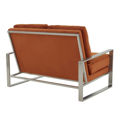 Jefferson Contemporary Modern Velvet Loveseat With Silver Frame