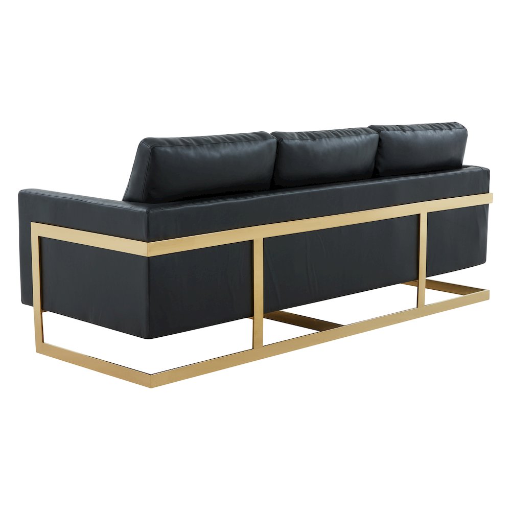 Lincoln Modern Mid-Century Upholstered Leather Sofa with Gold Frame
