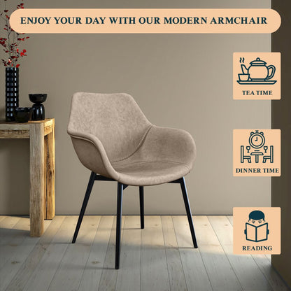 Markley Modern Leather Dining Arm Chair Set of 4 in Taupe