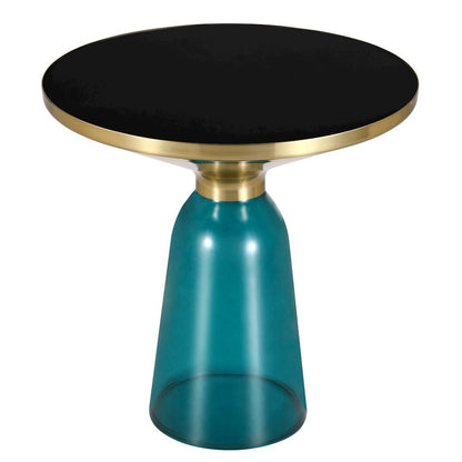Tully Collection Glass side Table Blue glass, Gold Rim with Black Glass top