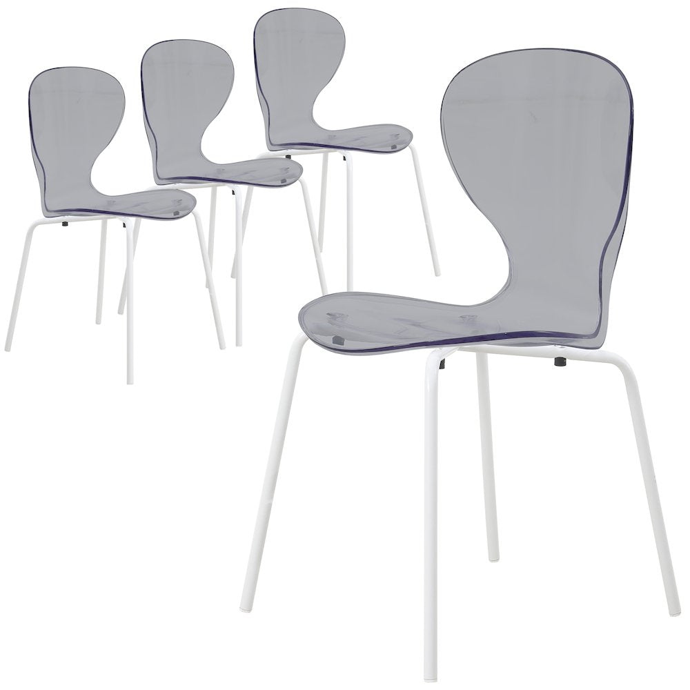 Modern Oyster Transparent Side Chair in White Base Set of 4