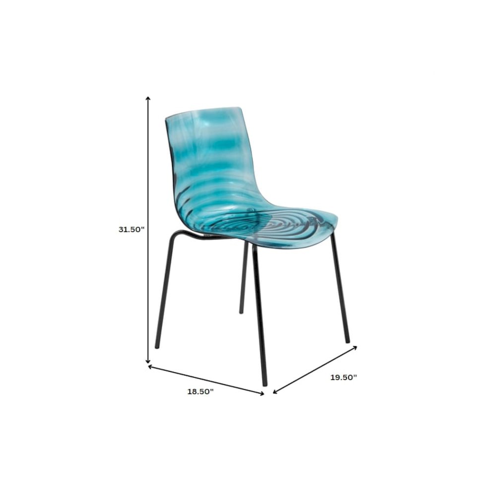 Astor Water Ripple Design Dining Chair in Black Base Trans Blue Seat Set of 2