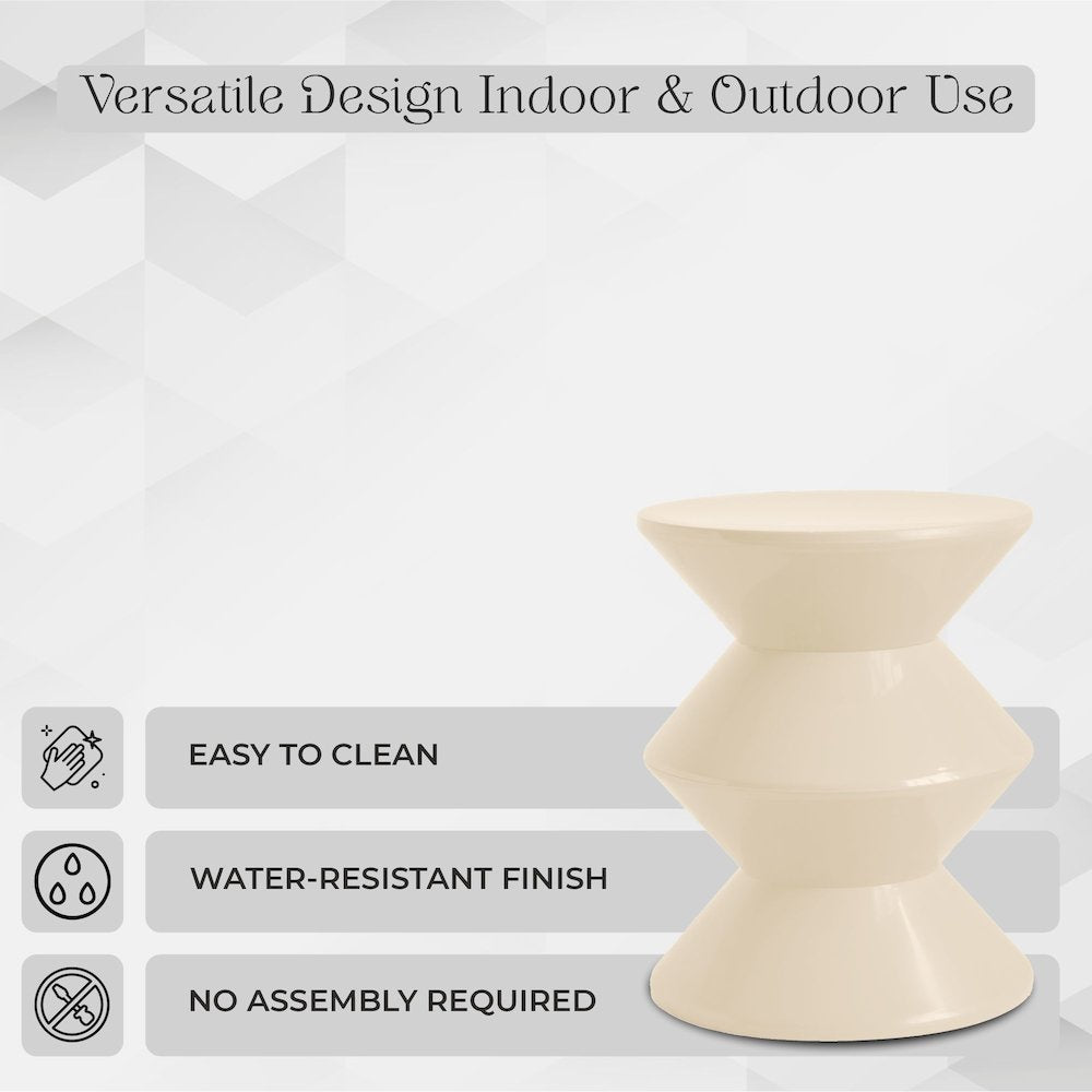 Aura Modern Plastic Side End Table, Indoor/Outdoor Use, Ivory