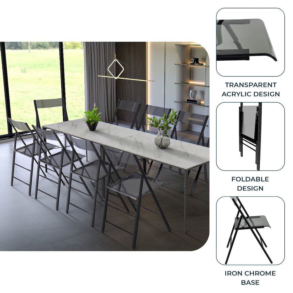 Menno Modern Acrylic Folding Chair Black Frame With Trans Black Seat Set of 2
