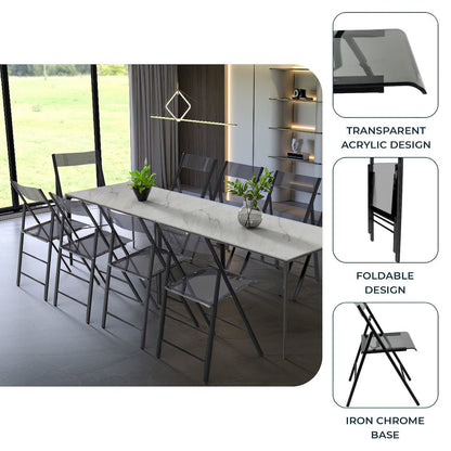 Menno Modern Acrylic Folding Chair Black Frame With Trans Black Seat Set of 2