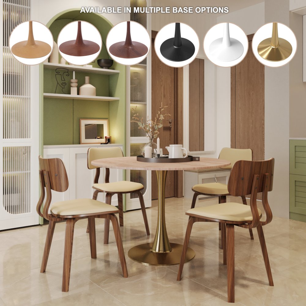 Bristol 35" round dining table Gold Base With Natural Wood Top