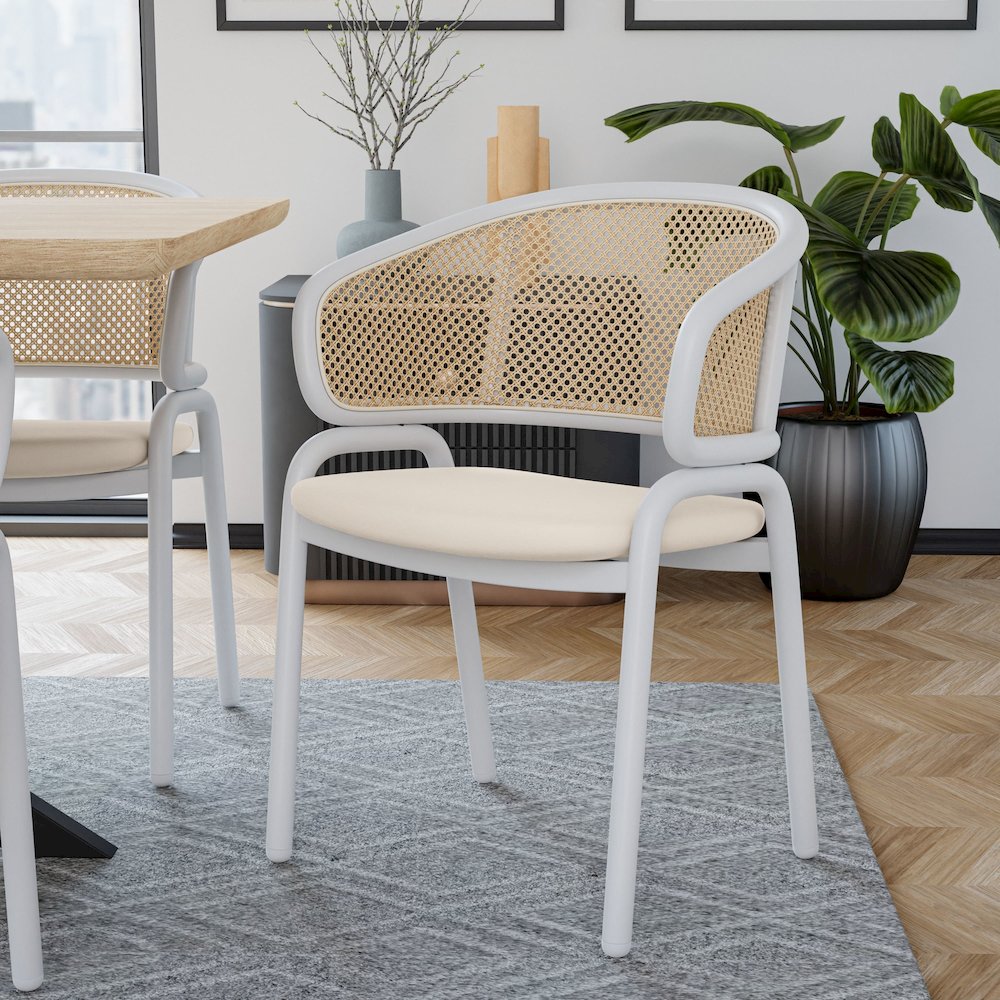 Ervilla - Dining Chair - White frame in White Leather Set of 4