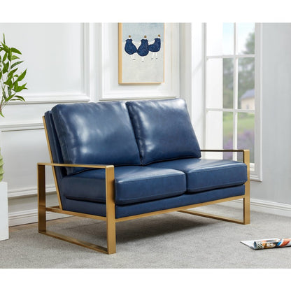 Jefferson - Leather Loveseat - Gold Frame - Navy Blue
