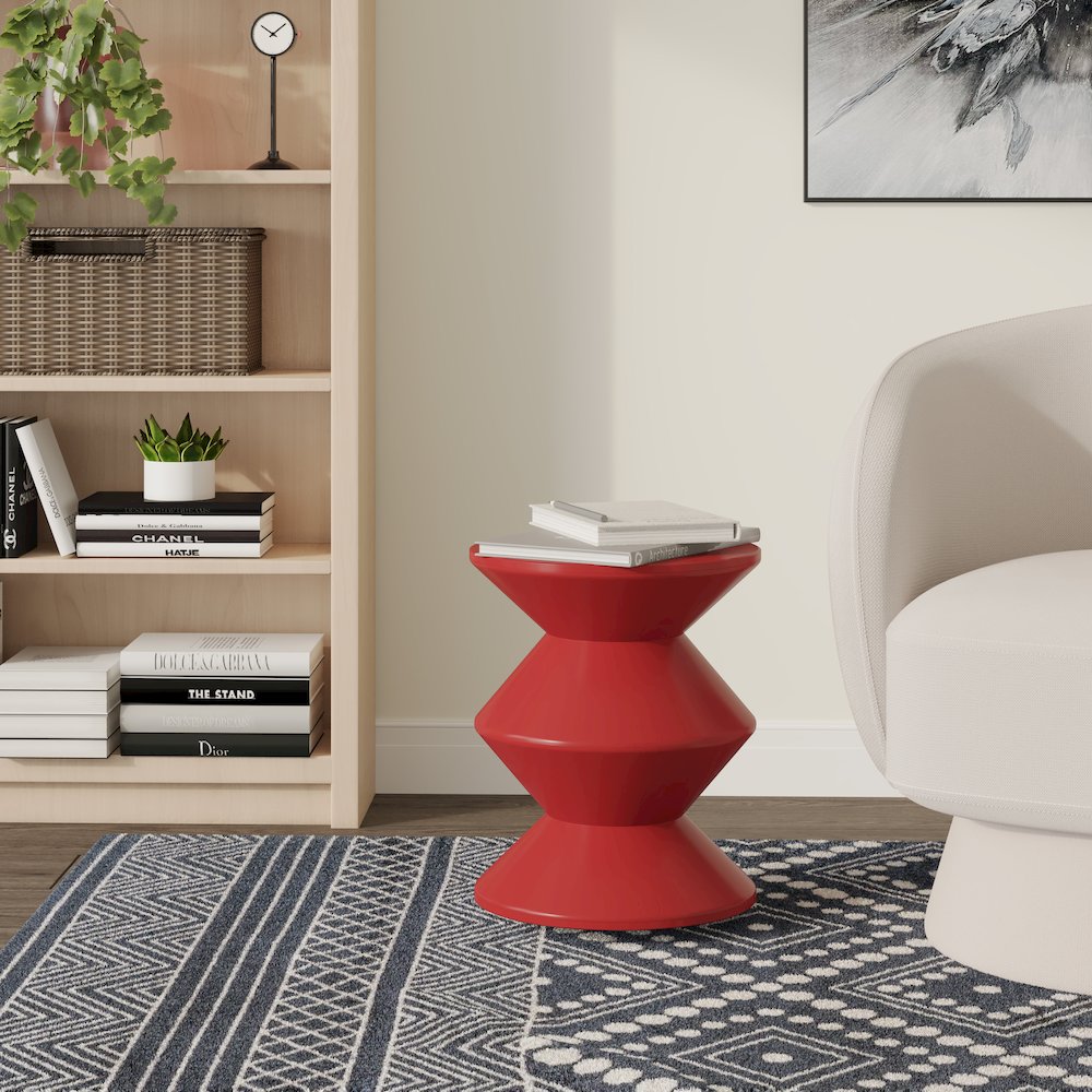 Aura Modern Plastic Side End Table, Indoor/Outdoor Use, Red